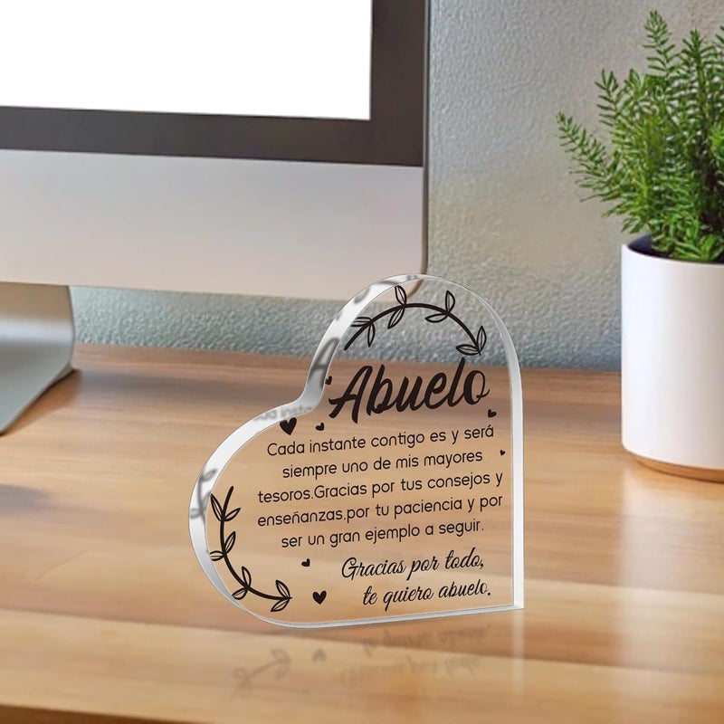 Yopyame Spanish Grandpa Acrylic Gifts - Regalos para Abuelo Heart Acrylic Plaque Ideas Keepsake Paperweights for Grandpa in Spanish Father's Day Christmas Gifts for Grandpa from Granddaughter Grandson - Image 5